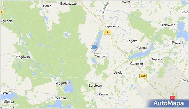 mapa Cianowo, Cianowo na mapie Targeo